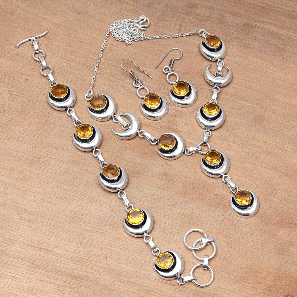 Citrine Quartz Gemstone Handmade Ethnic Jewelry Necklace Set 18-20''
