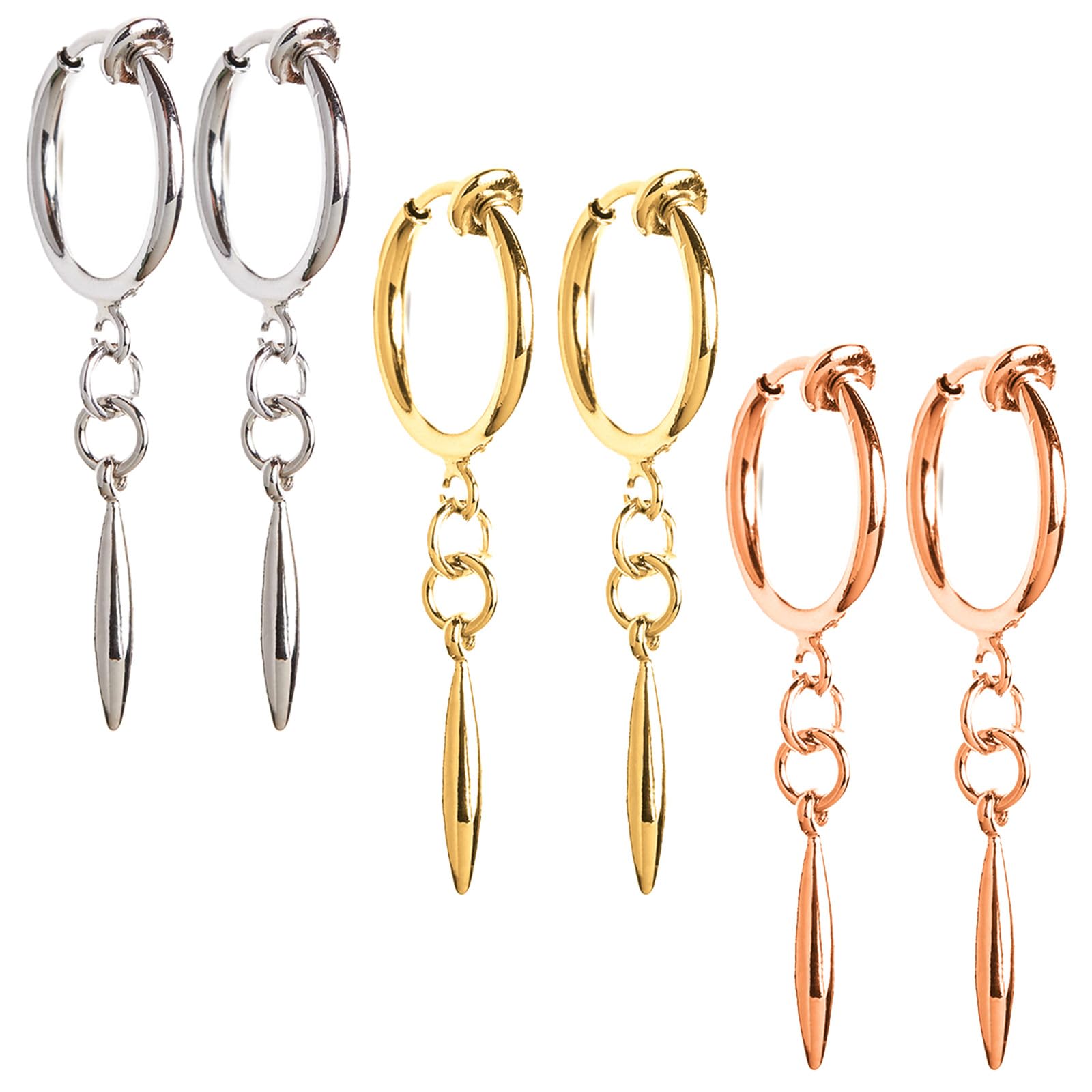 

Fake earrings for men and no holes teardrop drop hoop both ears pink gold set of 2 each in 3 [Puente] women, required, women s earrings, stick,