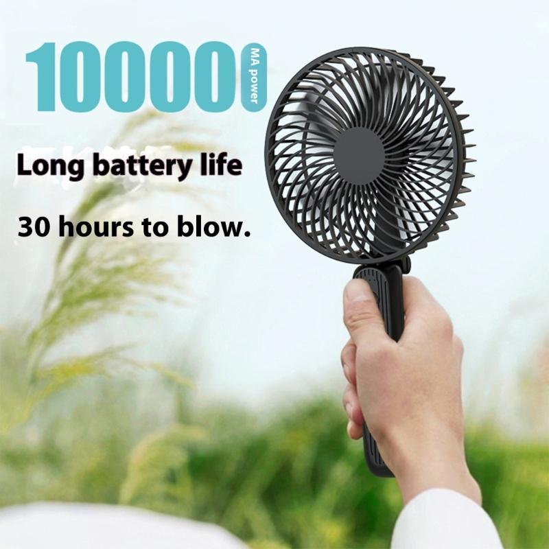 Portable Handheld High Speed Cooling Fan 10000mAh 3 Speed Adjustable Cooling Fan Rechargeable Folding Fan for Camping