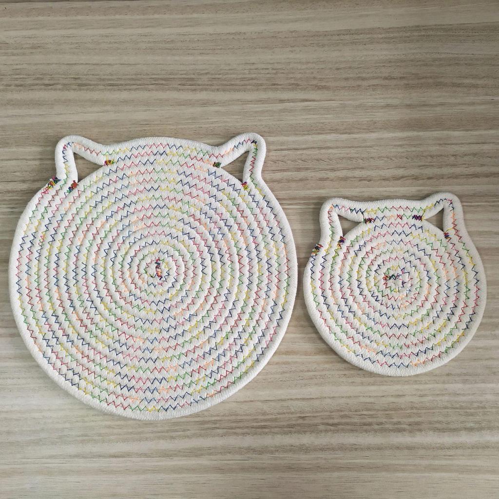Solid Color Cat Ear Cotton Rope Placemat: Heat-Resistant Mat & Coaster, Hangable Photo Prop