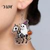 Lightweight Cartoon Pendant 1 Pair Acrylic Halloween Earrings for Women, 2D Flat Cute Unique Gothic Dangle Ghost Skull Drop Earrings, Holiday Jewelry