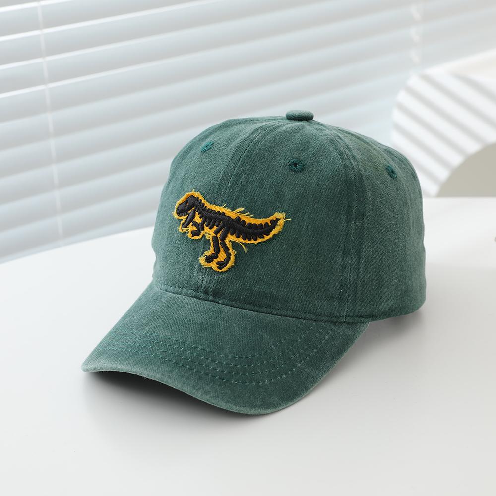 Solid-color patchwork embroidered dinosaur baseball cap, cotton, sweat-absorbent and breathable, casual baseball cap One Size