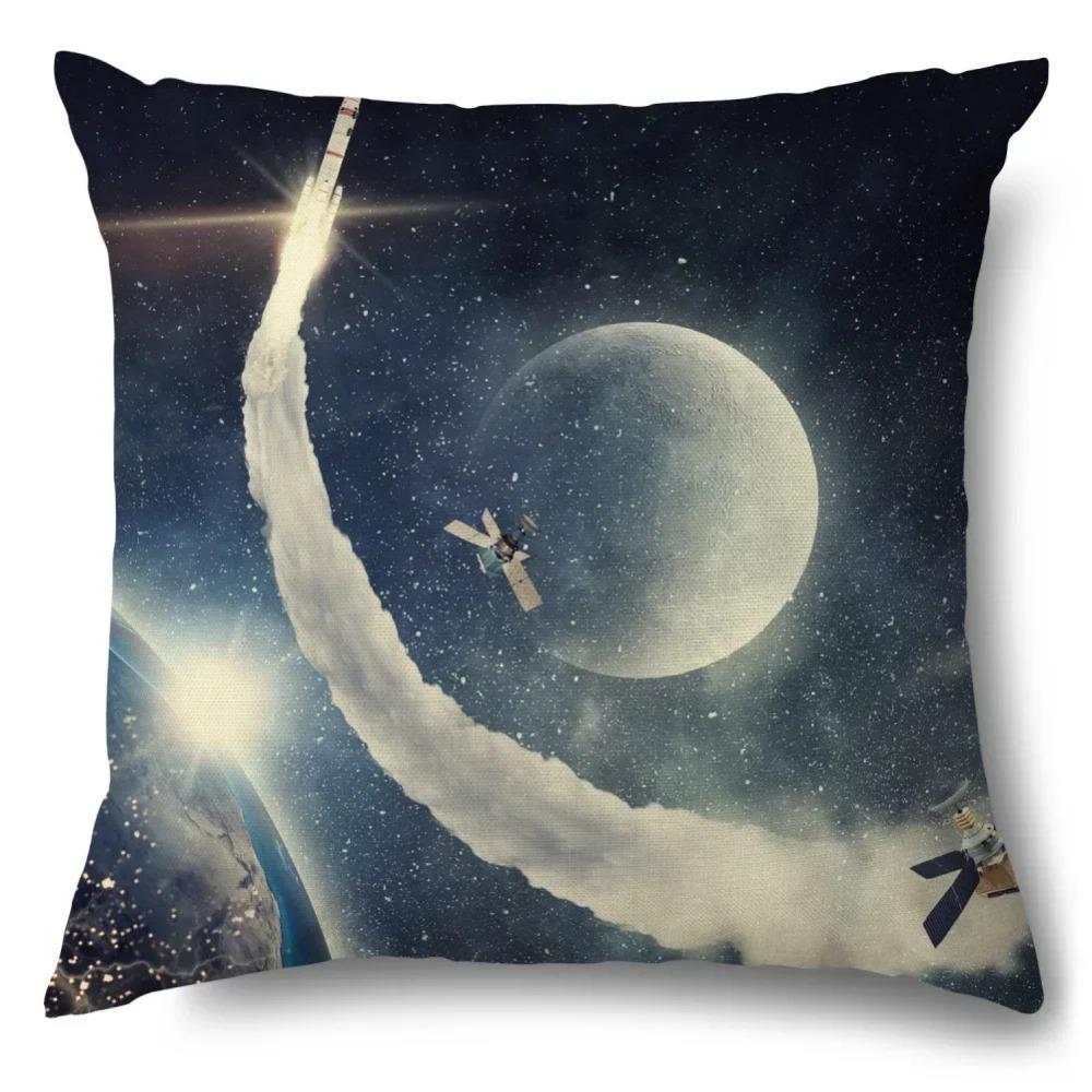 Science Fiction Universe Blue Planet Astronaut Pattern Cushion Cover Home Living Room Sofa Chair Decoration Pillow