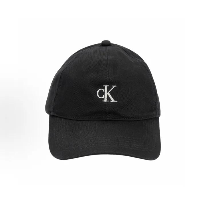 Calvin Klein Mini Monogram Cotton Twill Baseball Cap, Small Contrast CK Logo Embroidery Curved Brim Solid Black Minimal Casual Sun Hat 4G5002G-001
