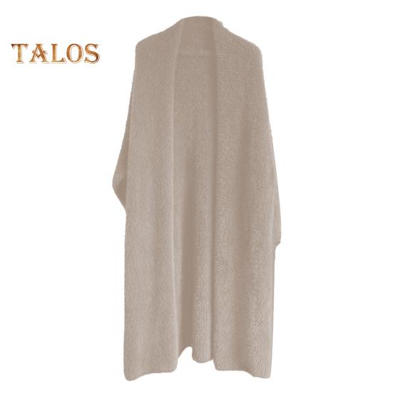 Damen Pullover Mantel Kragenlos Fledermausärmel Langarm Einfarbig Strick Cardigan Vorne Offen Mittellange Strickmode