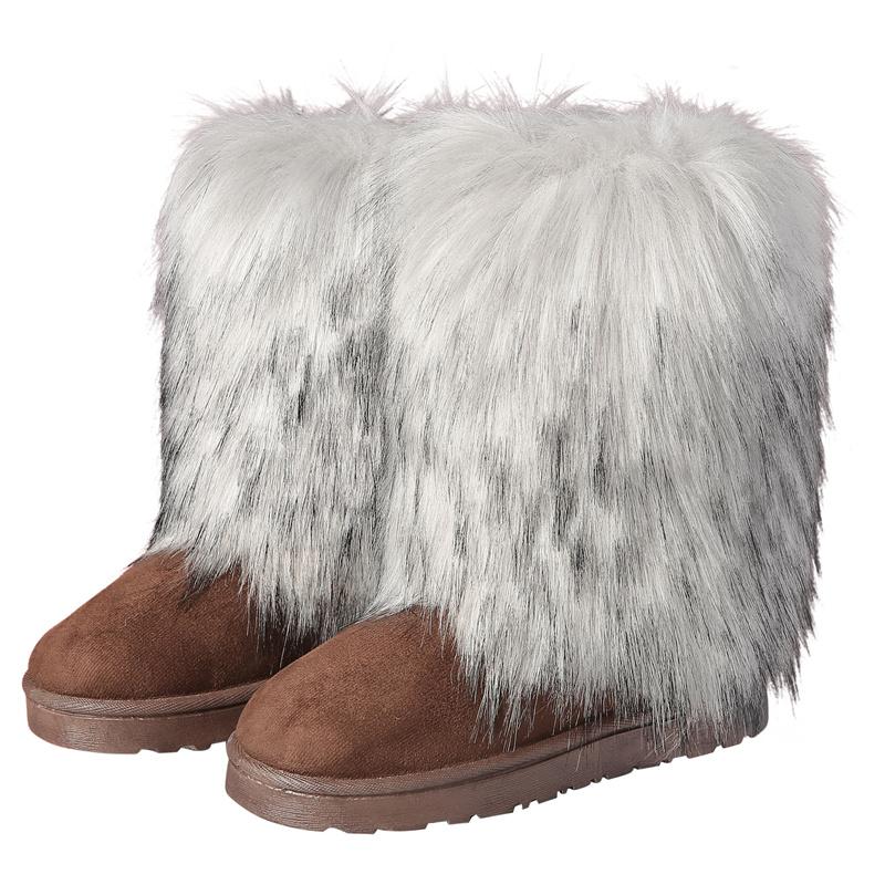 Women's New Winter Fur One-piece Imitation Raccoon Fur Warm Snow Boots Furry Shoes Outdoor Boots