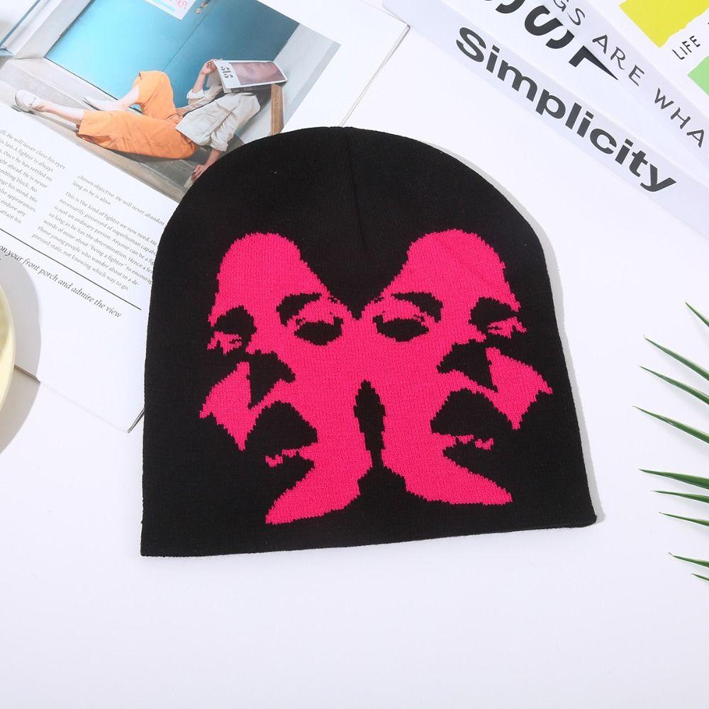 Printing Couple Warm Hats Acrylic Cold Cap Fashion Casual Skullies  Men Women