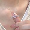 Trendige Amor Engel Flügel Herz Anhänger Halskette für Damen Rosa Kristall Zirkon Choker Edelstahl Schmuck