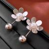 European & American Silver Needle Earrings with Faux Pearl & Metallic Floral Design