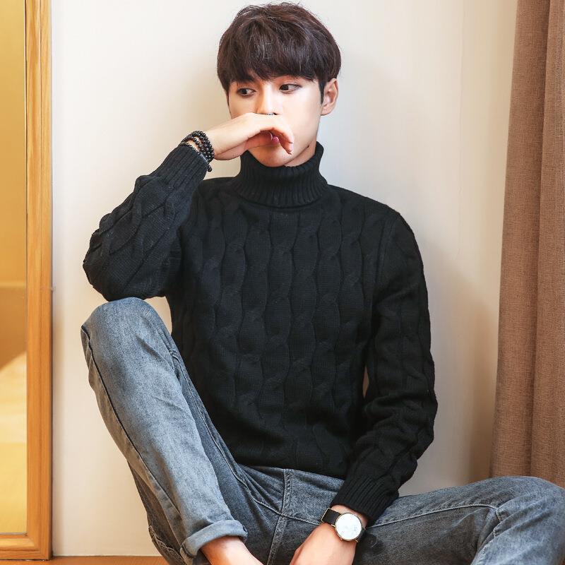 2022 Autumn Men's High Collar Thick Knitted Sweater - Korean Style for Teenagers and Students
