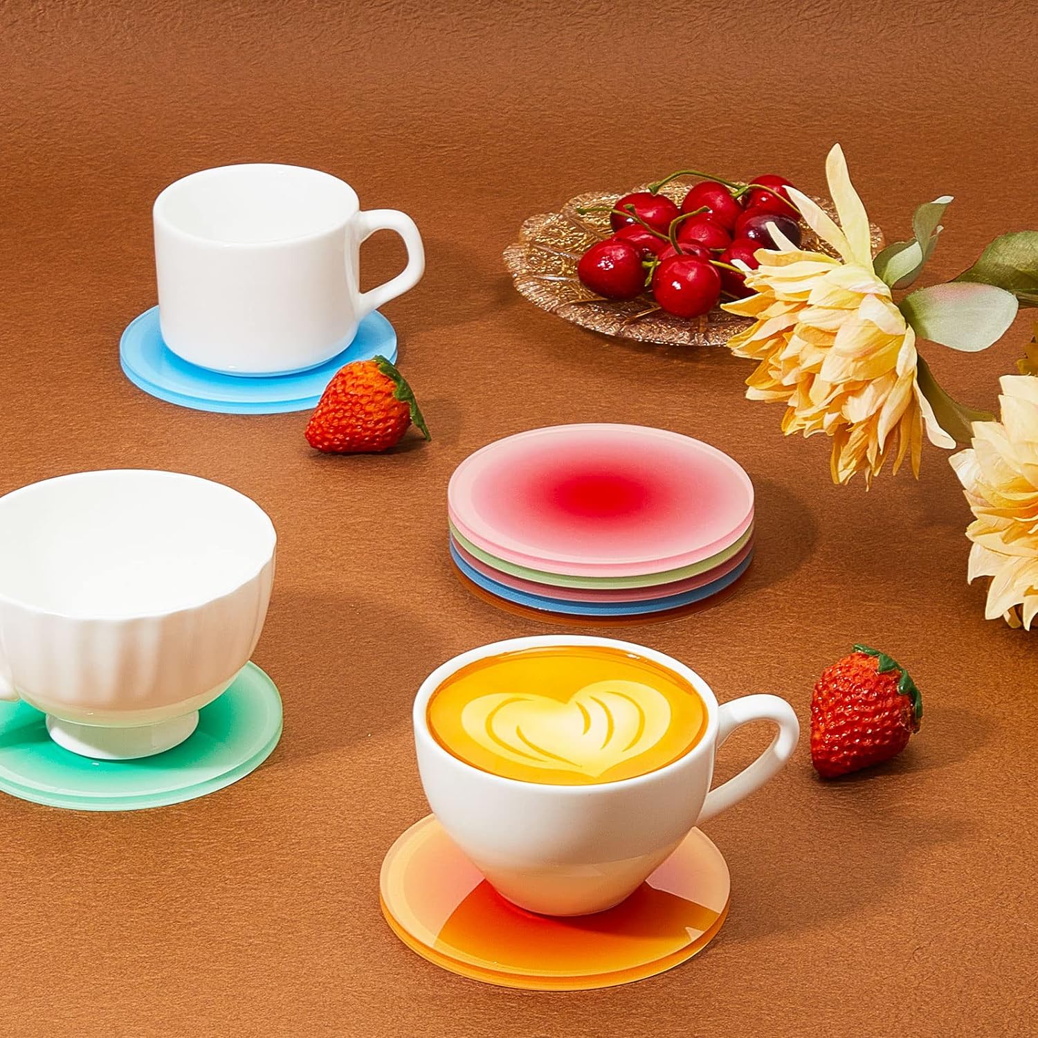

Acrylic Coaster Round Heat Resistant Holder Anti Slip Table Mat Aesthetic Coasters for Coffee Home Decoration Gift 9.8x9.8x0.5cm&Round зелений