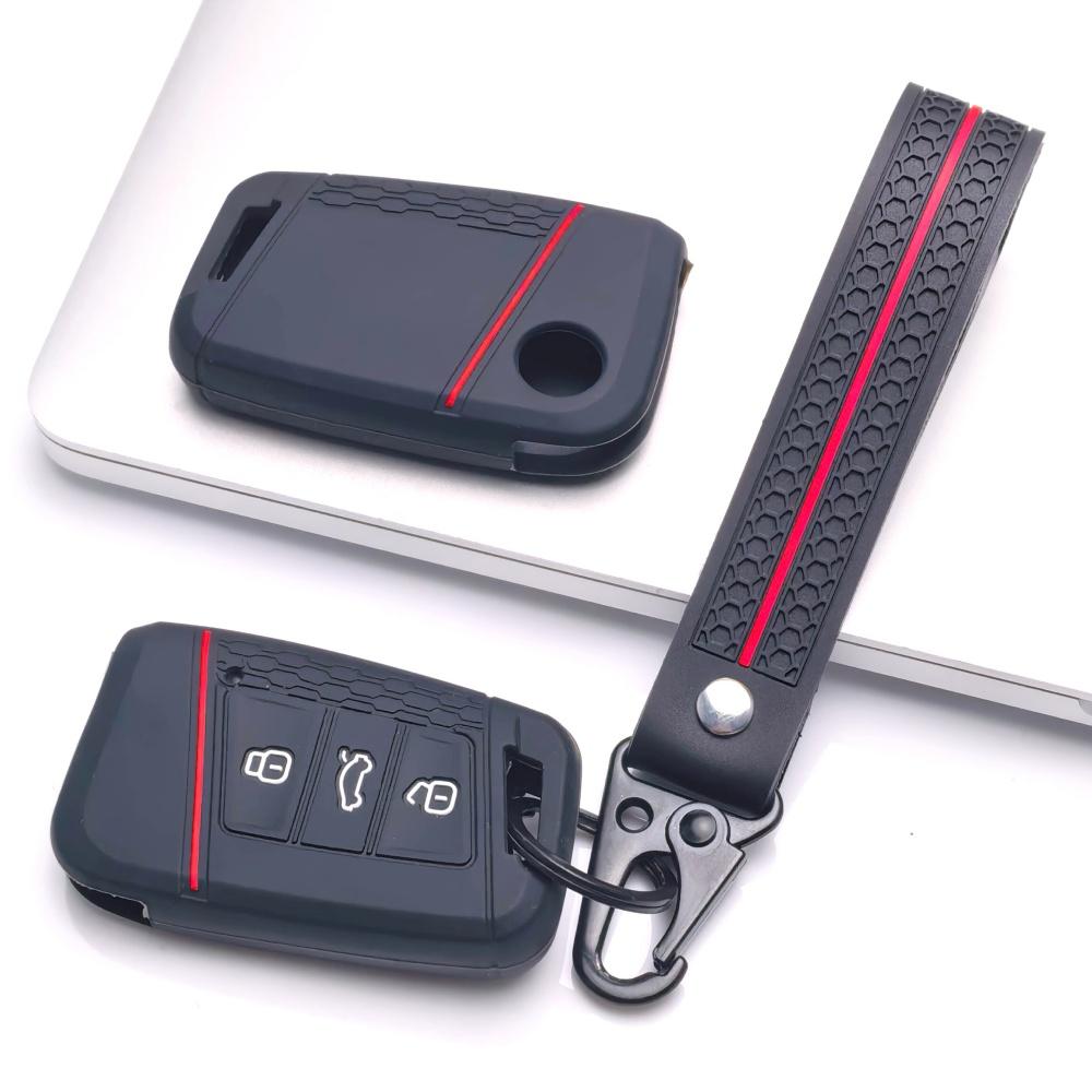Key Fob Cover for Volkswagen Golf Tiguan Passat Octavia A7 MK7 MK2 B8 with Keychain Anti-Scratch Guard Shockproof Protection Soft Grip Texture