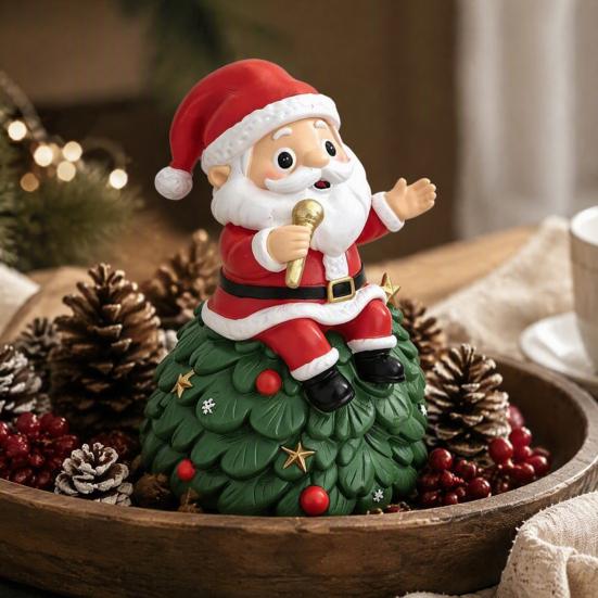 Cartoon Santa Sculpture Christmas Singing Claus Figurine,Cartoon Saxophone Resin Xmas Decor Statue, Festive Sitting Desktop Decoration Desk