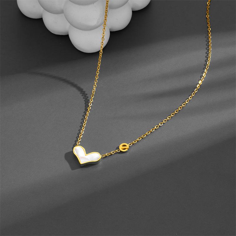 Titanium Steel Heart-Shaped White Shell Necklace for Women