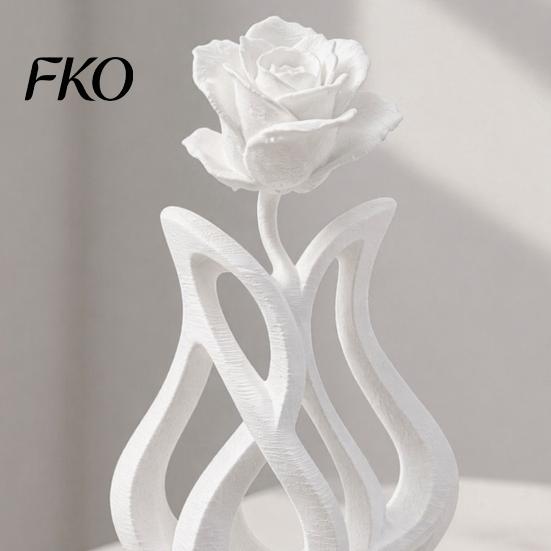 Platzsparende Schreibtischdekoration 3D-gedruckte Rosen-Skulptur, Hohlvase Blumenkunst-Figur mit matter Oberfläche, Künstlerische Blumenskulptur Minimalistisch