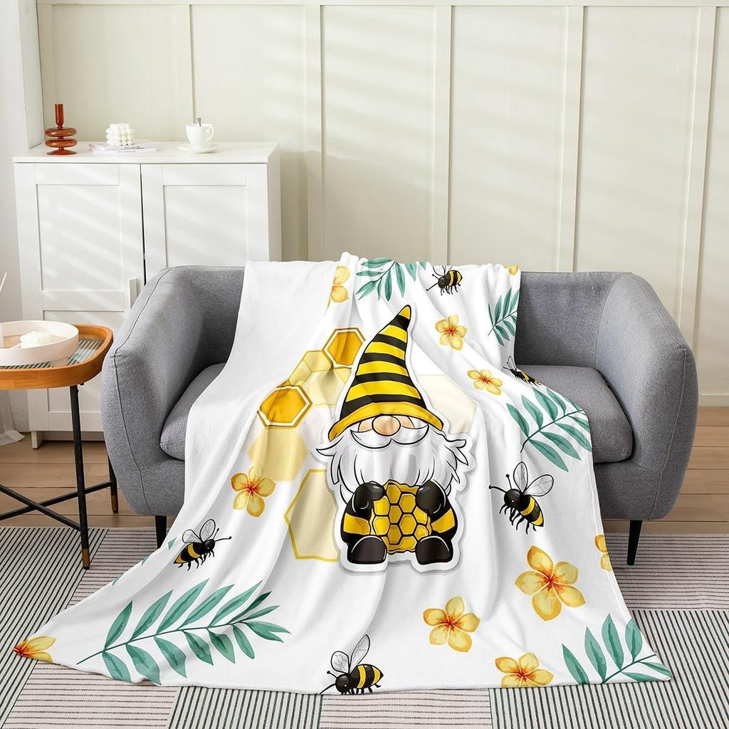 Cartoon Gnomes Fleece Blanket,Dwarf Throw Blanket Twin Sofa Bed Couch Decor,Colorful Stars Bed Blanket Lightweight,Watercolor