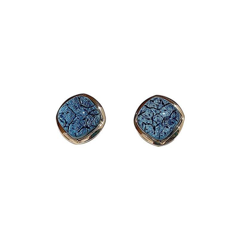 Marble crack metal square earrings, Korean small temperament simple and cold style geometric earrings