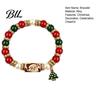 Holiday Party Outfit Accessories Christmas Bracelet, Elastic Stretch Beaded Bracelet with Xmas Jewelry Collection Tree Charm, Gifts for Women