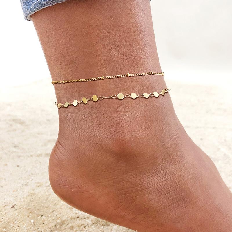 Edelstahl Kette Fußkettchen für Damen Mädchen Mehrschichtig Strand Fußkettchen Fußkettenglieder Verstellbar