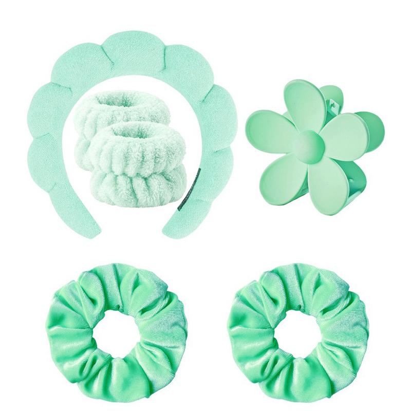 Women's Hair Accessories Wrist Massage with Sponge Headband Face Wristband Cute Makeup Face Headband Set Cleaning Supplies