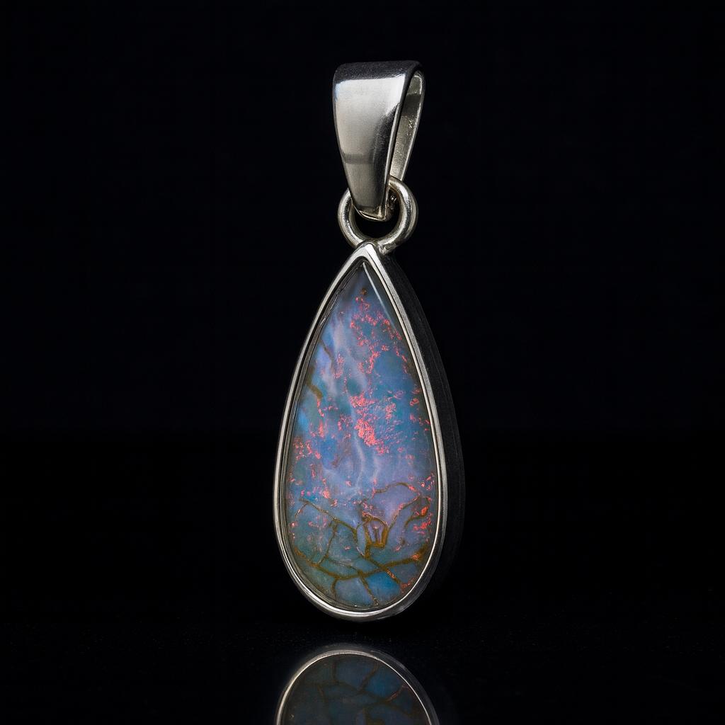 Natural Opal Pendant 925 Sterling Silver 16.45 ct Fire Pear October Birthstone for Gem Collections