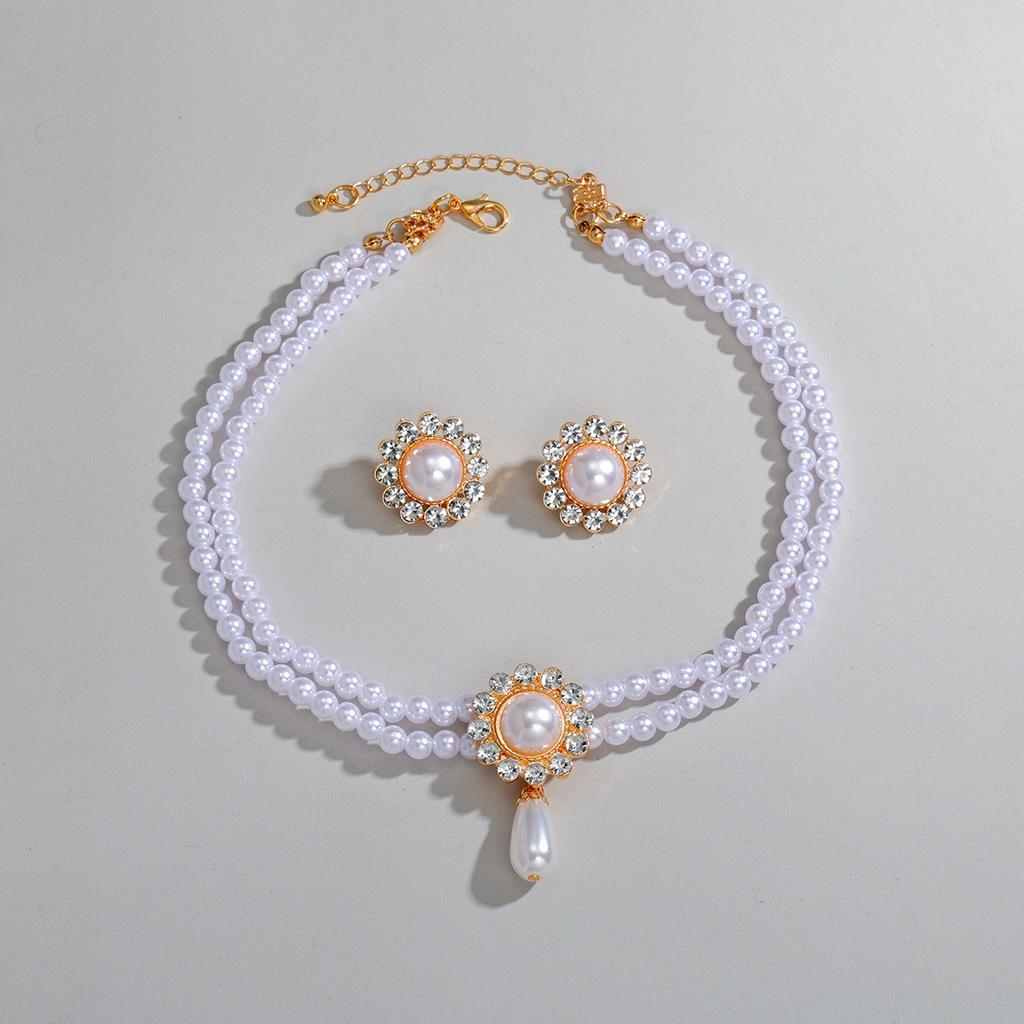 Special-Shaped Imitation Baroque Pearl Necklace Earrings Set Women'S Light Luxury Niche Simple Collarbone Chain Accessories Neck Chain