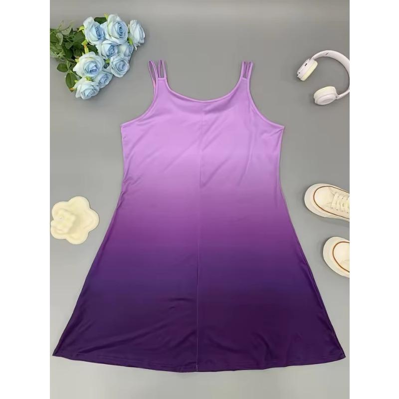 Plus Size Women's Shoulder Strap Dress Summer Round Neck Fashion Gradient Printed Casual Suspender Vest Dresses Women