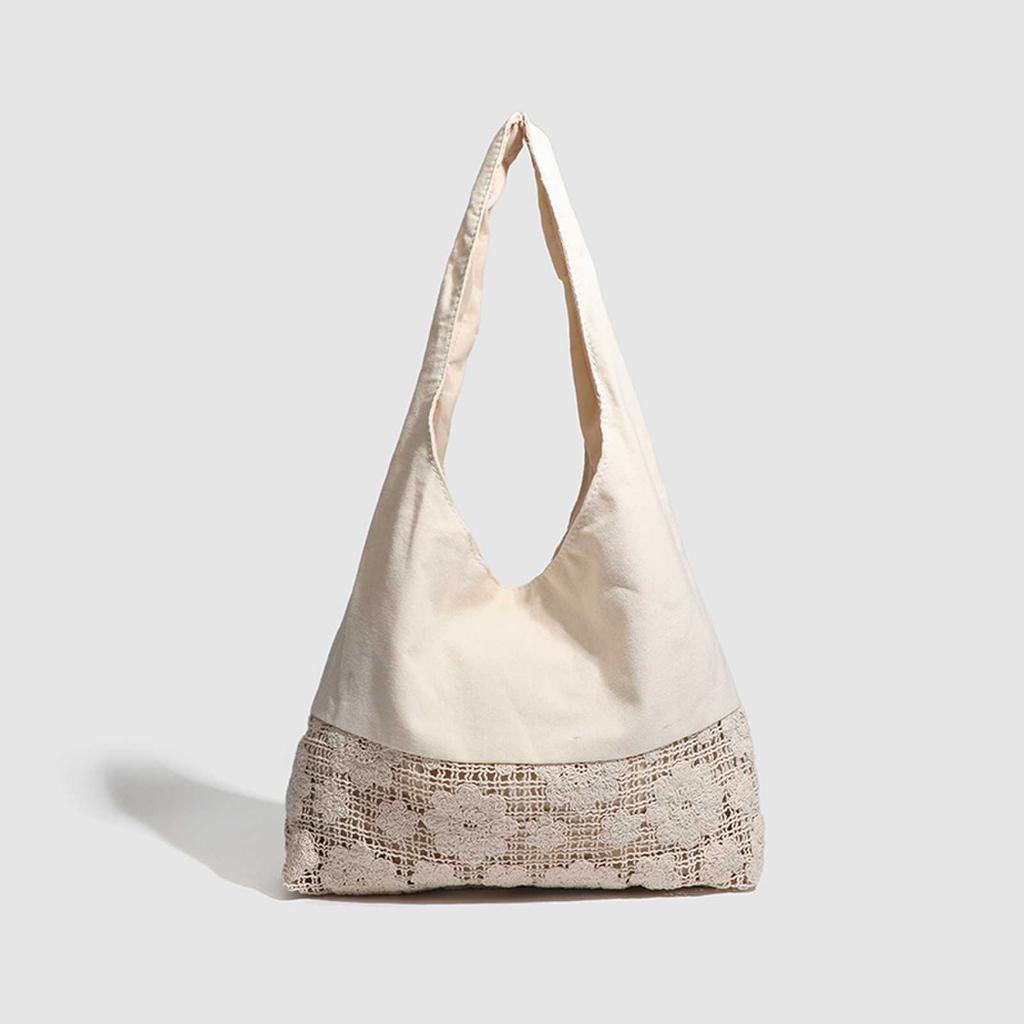 Holiday summer large-capacity beach bag original design canvas splicing shoulder tote bag niche pure cotton wind