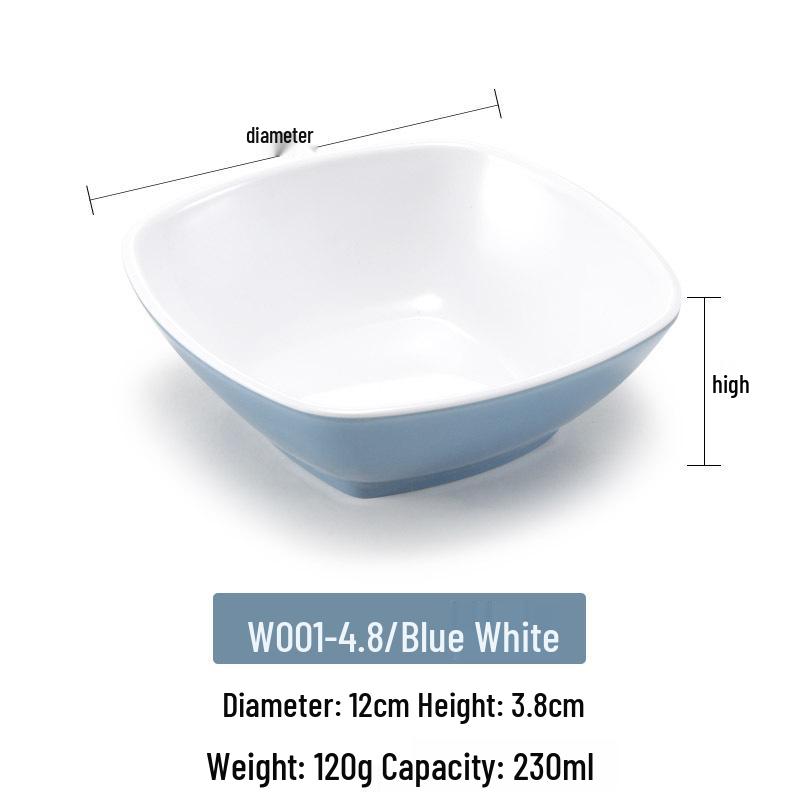 Melamine Imitation Porcelain Square Plastic Bowl for Restaurants and Hotels - Perfect for Fast Food, Barbecue, Bibimbap, and Desserts.