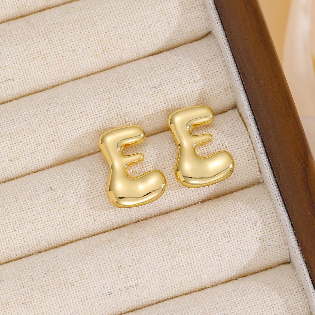 18K Polished Cute Bubble 26 Alphabet Stud Earrings - Minimalist Ear Jewelry
