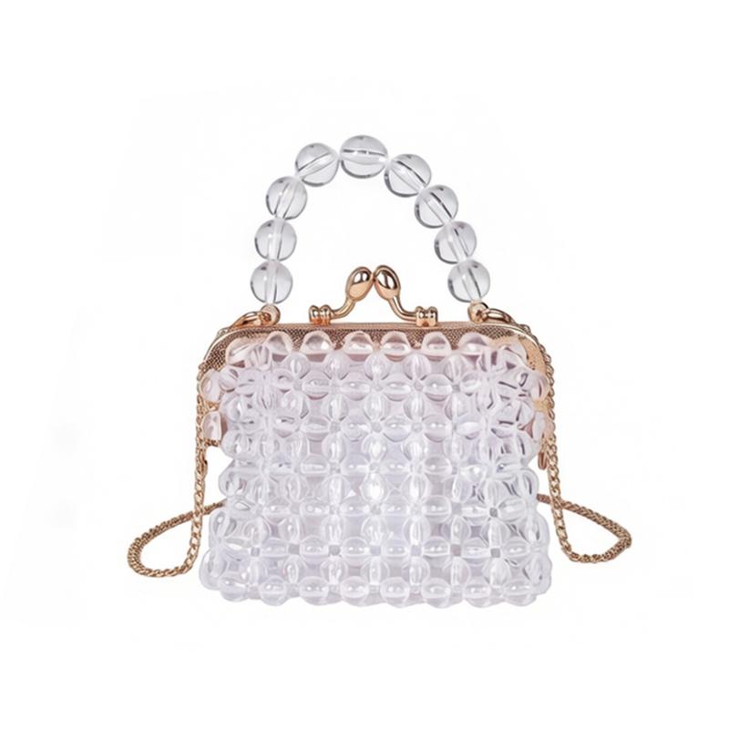 

Luxury Clear Crystal Beaded Evening Clutch Handmade Transparent Beaded Mini Top-Handle Crossbody Bag for Wedding Party білий