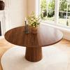 Ronde keukentafel 110 cm landelijke stijl, MDF tafelblad met walnootfineer bestaande uit twee halve cirkels, cilindrische voet met metalen binnenframe