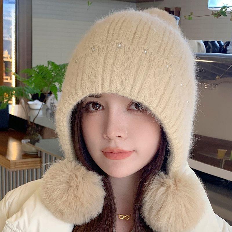 Winter Plush Hat Women's Fleece-lined Warm Earflap Knit Beanie Cycling Cold Weather Hat