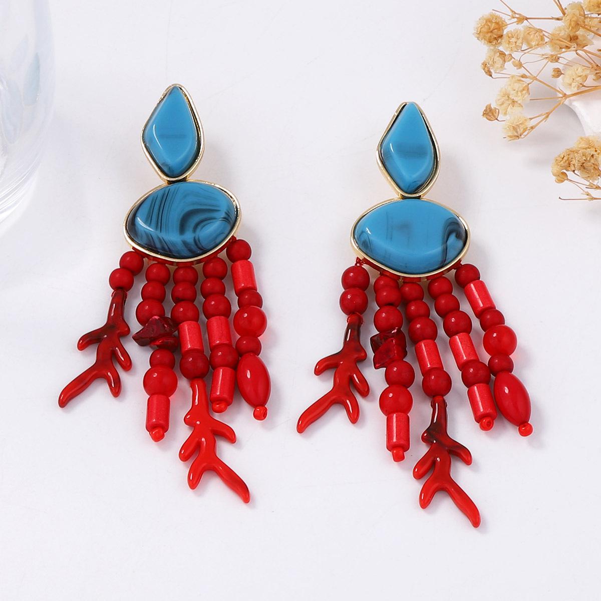 Европейский и американский экзотический этнический стиль ретро личность бисерные серьги с бахромой коралловые натуральные отпуск океанский стиль женщина красный