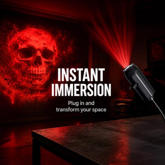 Gift for Kids Adults Christmas Halloween Projector, 3/6/10 Festive Scenes, 5D Holographic Night Light Compact USB Mood Flexible Gooseneck Projector