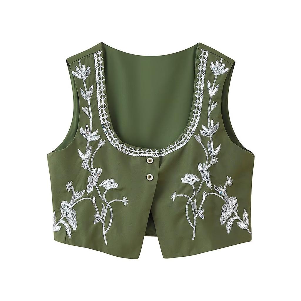 European and American Style, New Women's Clothing, Foreign Style Heavy Industry Sequined Embroidered Vest Skirt Women's Two-piece Set
