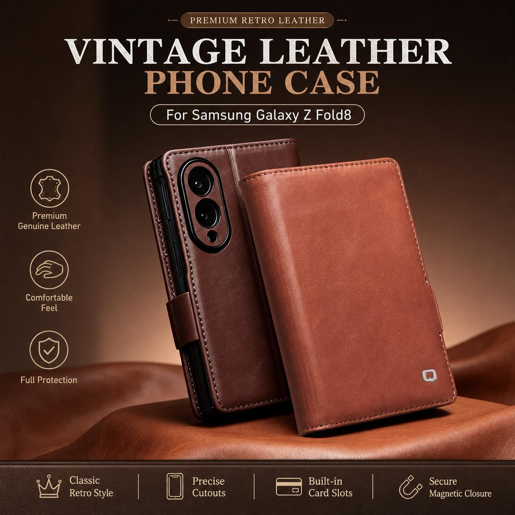 Pro Samsung Galaxy Z Fold8 Fold 8 Ultra Olejový vosk Pravá kůže Flip pouzdro s přihrádkou na karty Peněženka Vintage kryt z hovězí kůže pro Fold8