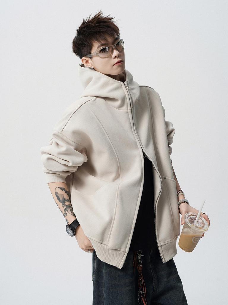 Men's Dark Grey Academic Style Hoodie - Heavyweight Autumn/Winter Trendy Brand Design for Couples