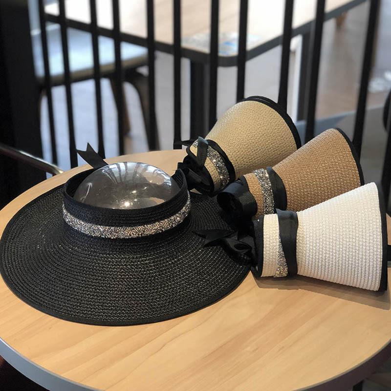 Women's Summer Foldable Straw Hat Shining Female Big Brim Sun Hats Casual Outdoor Beach Cap Girl Uv Protected Cap Chapeau Femme
