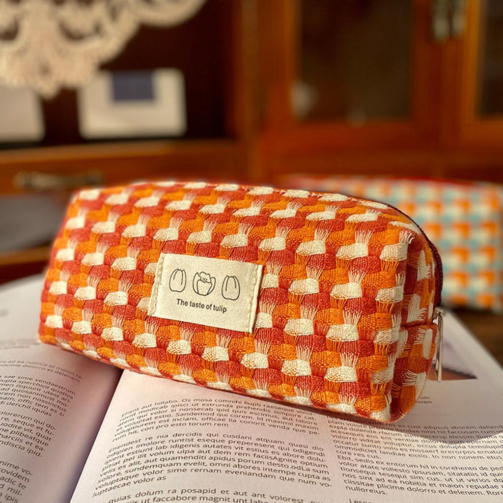 Colorful Pencil Pouches Large Capacity Woven Fabric Pencil Case Portable Makeup Storage Bag for School Office Travel Use