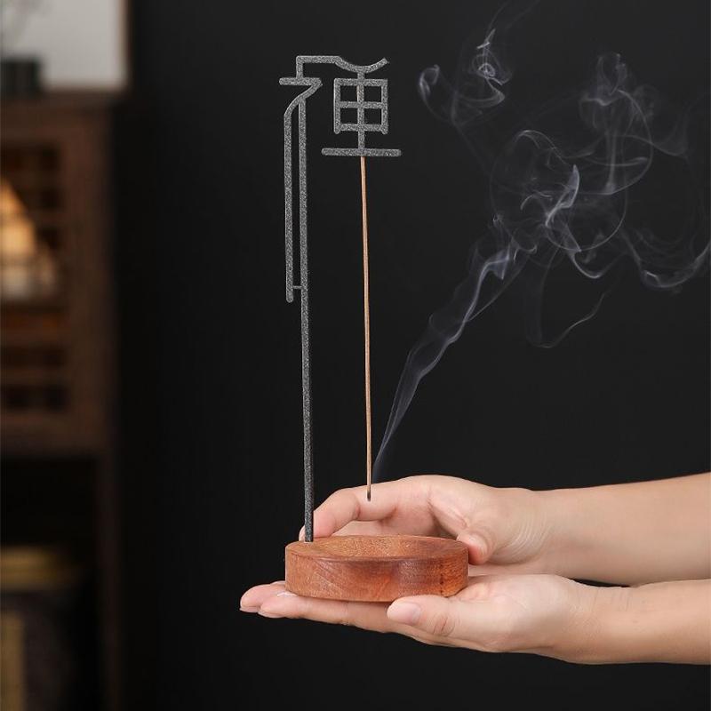Chinesischer Zen Räucherstäbchenhalter für Stäbchen Umgedrehter Räuchergefäß mit hölzernem Aschefänger Buddhismus-Zubehör Heimdekoration 2025