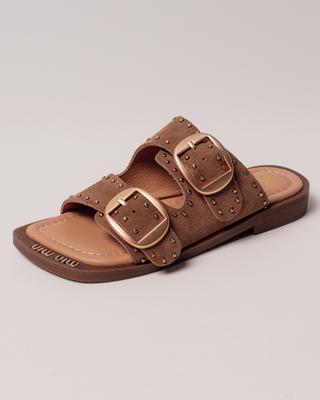 Pantoletten mit Nieten 392401 36 cappuccino Wildleder