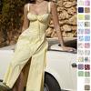 2026 Cross-border Foreign Trade Women's Clothing, New Spring Models In Europe, America, French Suspender Floral Square Collar Suspender Long Dress 