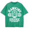 Hawkins Strange School Prints Washed T-Shirts Mens Cotton Short Sleeve Tops Summer O-Neck Oversize T Shirt Clothes