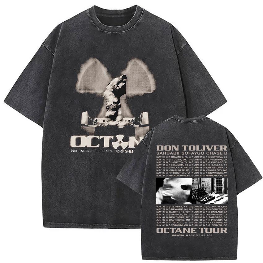 Vintage Washed Don Toliver Octane Tour 2026 Merch T Shirt Mens Rap Punk Gothic Short Sleeve Tshirt Hip Hop Loose Clothing Tees