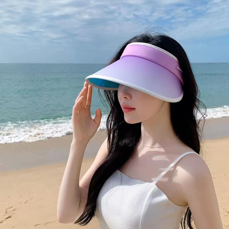 Color Gradual Change Sun Hat Foldable Brim Empty Top Hat Adjustment Hat Outdoor Travel Beach Sun Protection Hat Women