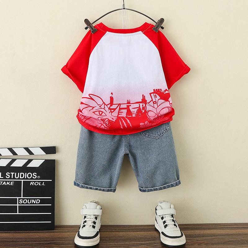 Stylish Summer Outfit For Boys Featuring Ultraman Design Soft Cotton Two-piece Set