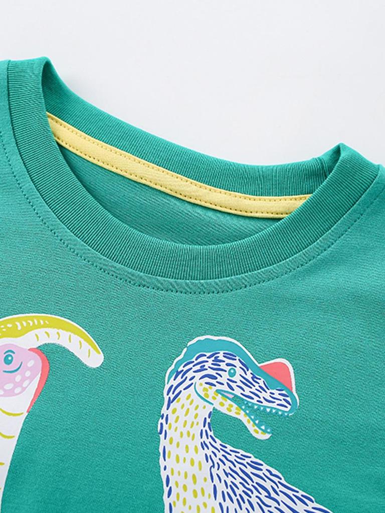 Dinosaur Print Boys' Short-Sleeved T-Shirt - Spring/Summer Collection, Round Neck