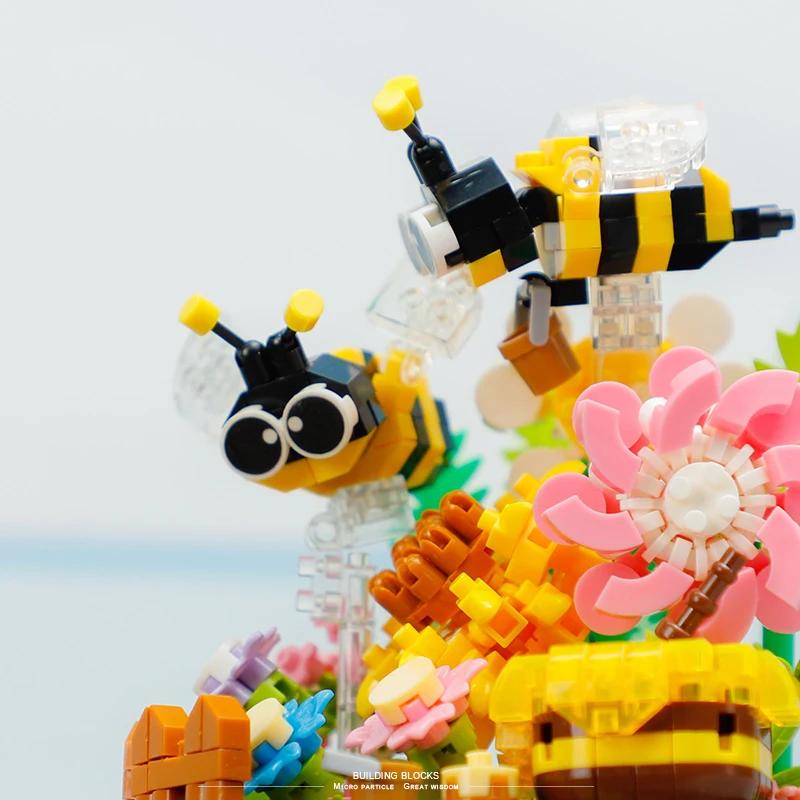 Non-Toxic Micro Building Block Flower With Dust Cover Mini Eternal Life Bouquet Assembling Toys For Kid Brick Ornament Decor Romantic Gift