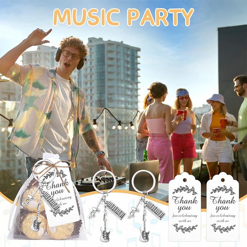 20 Sets Music Party Favors Bulk Music Keychain With Cards Organza Bag For Birthday Party Music Theme Party Decor Supplies